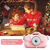 Kids Camera, Toys Kids Digital Dual Camera 1080P HD Video, with Cartoon Soft Silicone Cover for 3-12 Year Old Boys/Girls, Best Christmas Birthday Festival Gift for Kids, 32G SD Card (Pink)