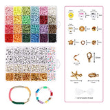 Quefe 7300pcs Clay Beads Bracelet Making Kit, 24 Colors 6mm Flat Polymer Beads Heishi Beads and Letter Beads Spacer with Pendant Charms and Elastic Strings for Bracelets Necklace Jewelry Making