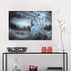Allbrit Canvas Stretched Artwork, luis royo Night Forests Blood Moon Brides Ghosts Fantasy Art Vampires Spirit Artwork Fangs Cemetery, Bedroom Wall Decor W23.6 x L35.5 Inch
