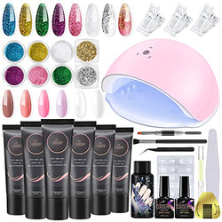 Cooserry Poly Nail Gel Kit With Lamp, 6 Colors Builder Gel Extension Nails Kit With Nail Tip Clips Slip Solution, LED Lamp For Gel Nails, Dual Forms Starter Kit Nail Foil Glitter For Nails Art Designs