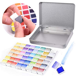 45 Assorted Watercolor Paint Travel Set - Half Pan Refills Solid Pigment Magnetic Stripe with Metal Box Case, Water Color Paint Kit for Artists Beginners DIY Watercolor Paintings, Coloring, Drawing