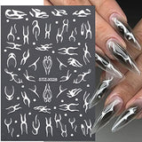 6 Sheets Star Moon Nail Art Stickers Decals 3D Self-Adhesive Silver White Nail Stickers Fish Bone Sun Geometry Nail Art Supplies Laser Heart Nail Art Design Decals for Women Acrylic Nails Decorations