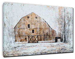 Barn Canvas Wall Art Hand Painted Rustic Painting Modern Abstract Farmhouse Pictures Aesthetic Artwork for Living Room Bedroom Bathroom Decor