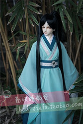(22-24CM) BJD Doll Hair Wig 8-9" 1/3 SD DZ DOD LUTS / Nonsexual Black Long Hair with Ponytail / Chinese Retro Style