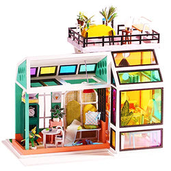 Roroom Dollhouse Miniature Furniture, DIY 3D Wooden Doll House kit British Style Plus Dust Cover and Music Mobile, 1:24 Ratio Creative Room Creative Children's Best Gift Friend Lover K054