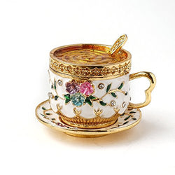 Apropos Vintage Style Hand Painted Two Piece Set Tea Cup withFlowers Trinket Box