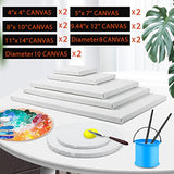 14 Packs Stretched Canvases for Painting,Multi Pack 11x14", 9.44x12", 8x10", 5x7", 4x4", Round Canvas with 8x8",10x10"(2 of Each), Blank Primed Canvas for Oil Paint,Acrylic Paint,for Beginner,Artist.
