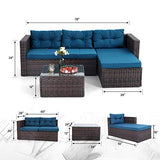 PHI VILLA Outdoor Sectional Rattan Sofa - Wicker Patio Furniture Set (Turquoise)