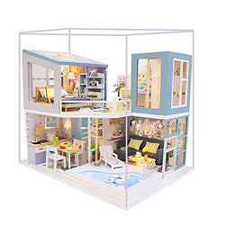 XLZSP DIY Dollhouse Miniature Kit Modern Swimming Pool Villa Building Model with Dust Proof Lights Wooden Dolls House Furniture Hand Craft Creative Room Puzzle Toy Children Kid Birthday Gift