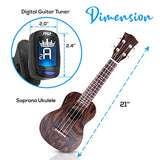 Pyle, 4-String Learn to Play Kit-Solid Wood Mahogany Soprano Ukulele Professional Instrument with Flamed Brown Body, Black Walnut Fingerboard and Bridge PUKT5580
