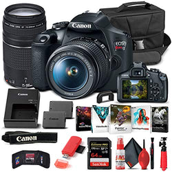 Canon EOS Rebel T7 DSLR Camera with 18-55mm and 75-300mm Lenses (2727C021) + 64GB Memory Card + Corel Photo Software + LPE10 Battery + Card Reader + Deluxe Cleaning Set + Flex Tripod + Memory Wallet
