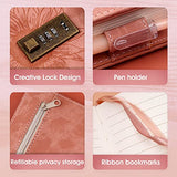 Lock Diary for Women Vintage Lock Journal Refillable Personal Locking Diary Leather Locking Journal Writing Notebook Girls B6 Secret Journal with Combination Passwords 5.5 x 7.8 in, Sunflower Pink