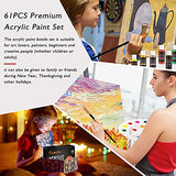 Acrylic Paint Set,61Pcs Set with 36 Colors (60ml, 2oz) ,12 Brushes ,1 Palette and 12pcs A4 Painting Paper for Artists,Beginners and Kids on Rocks, Crafts, Canvas,Wood, Fabric and Ceramic