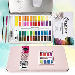 Watercolor Paint Set, 48 Vivid Colors in Portable Box. Perfect Travel Watercolor Set for Artists, Amateur Hobbyists and Painting Lovers