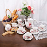 fanquare 15 Pieces Porcelain Vintage Tea Set,Rose Flowers Tea Party Set for Women,Adults,China Coffee Set