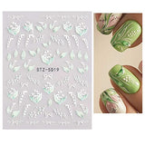 JMEOWIO 3D Embossed Flower Spring Nail Art Stickers Decals Self-Adhesive Pegatinas Uñas 5D Summer Floral Nail Supplies Nail Art Design Decoration Accessories 4 Sheets