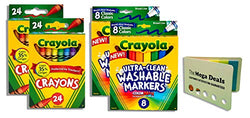 Crayola Crayons 24 Count - 2 Packs | Crayola Ultra-Clean Washable Markers 8 Count – 2 Packs |