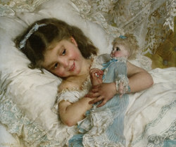 Emile Munier Girl with Doll Painting - Oil on Canvas 30" x 25" Fine Art Giclee Canvas Print Reproduction (Unframed)