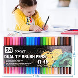 FAYOUCZ Dual Brush Marker Pens for Coloring ,24 Colored Markers ,Fine Point and Brush Tip Art Markers for Kids Adult Coloring Books, Bullet Journals Supplies,Planners,Note Taking, Coloring Writing
