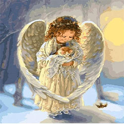 Little Angel Girl Holding A Cat Diamond Painting Kits for Adult Kid DIY 5D Round Full Drill Art Relaxation Gift for Home Wall Decor