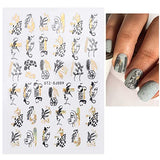 JMEOWIO 9 Sheets Gold Flower Nail Art Stickers Decals Self-Adhesive Pegatinas Uñas Spring Line Abstract Leaf Butterfly Nail Supplies Nail Art Design Decoration Accessories