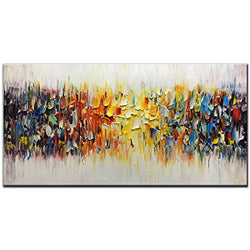 Amei Art Paintings,24x48inch 3D Hand-Painted On Canvas Abstract Colorful Melody Oil Painting Modern Contemporary Artwork Home Decor Wall Art Wood Inside Framed Ready to Hang for Living Room