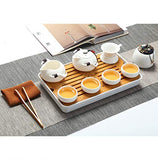 fanquare Portable Travel Tea Set,Handmade Kungfu Tea Set,Porcelain Teapot,Teacups,Bamboo Tea Tray with a Portable Travel Bag,White