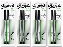 Sharpie Pen Stylo, Fine Point Pen, 2 Count X 4, 8 Black Pens Total (1742659)