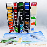 Artsy Watercolor Paint Set - 38 Assorted Colors with 3 Brushes in a Carrying Case - Professional Foldable Watercolor Field Sketch Set Perfect for Artists Students, Kids, Beginners & More