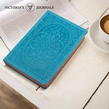VICTORIA'S JOURNALS Leatherette Vintage Journal Hard Cover Lined Notebook Old Looking Travel Diary, A5 Size 5.7'' x 8.1'' (Light Blue, A5)