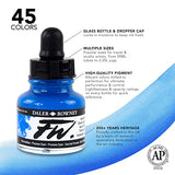 Daler-Rowney FW Acrylic Ink Bottle 6-Color Primary Set with Empty Marker - Acrylic Set of Drawing Inks for Artists and Students - Art Ink Calligraphy Set - Permanent Calligraphy Ink