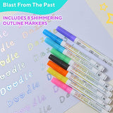 DoodleDazzles Shimmer Markers - Double Line Outliner Markers - Metallic Pens - Shimmer Outline Markers For Art, Drawing, Writing, Christmas, Greeting Cards, DIY, Scrapbook, Crafts - 8ct