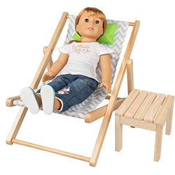 Dress Along Dolly Lounge Chair Bed & Table Seat Set for American Girl & 18" Dolls - Premium Handmade Indoor & Outdoor Dollhouse Bedroom Furniture Beach Accessories