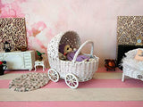 Doll stroller, miniature wicker shabby style pram for Lati Yellow 1:8 scale nursery scenes. buggy furniture