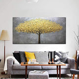 Yotree Paintings, 24x48 Inch Paintings Oil Hand Painting Golden-gray Tree Painting 3D Hand-Painted On Canvas Abstract Artwork Art Wood Inside Framed Hanging Wall Decoration Abstract Painting