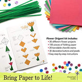 Kids Origami Paper Folding Kit: Girls Multi Color Foldable Paper Sheets For Flowers With Decorative Charms & Accessories - Craft Supplies Set With Instruction Book - Beginner, Intermediate & Advanced