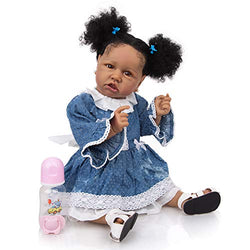 【2021 Updated Version】 Reborn Baby Doll, 22.8 Inches Handmade Doll Lifelike Realistic Silicone Vinyl African American Doll Weighted Newborn Dolls Gift Set Best for Age 3+