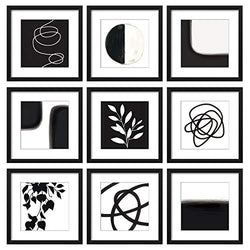 ArtbyHannah 9 Pack 10x10 Black Square Gallery Wall Picture Frame Set Display 8x8 Photos with Mat or 10x10 without Mat for Gallery Wall Kit or Home Decor