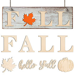 PARBEE Hello Fall Y'all Wood Letters Fall Porch Sign Large Letter Unfinished Cutouts Wooden Decoration for Fall Thanksgiving Farmhouse Decorative Wood Sign, 8 Inch