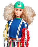 Barbie BMR1959 Fashion Doll with Curly Blonde Hair, in Color Block Sweatshirt with Logo Tape, Fully Poseable, with Accessories and Doll Stand