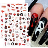 8 Sheets Halloween Nail Art Stickers 3D Ghost Face Nail Decals Horror Bloody Scar Zombie Ghost Skull Clown Evil Blood Spooky Vampire Nail Stickers for Women Girls Halloween Nail Designs Supplies