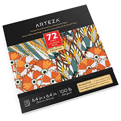 Arteza Adult Coloring Book, 6.4 x 6.4 Inches, Floral Designs, 72 Sheets, 100 lb Paper, Detachable Pages, Black Outlines, Art Supplies for Relaxing, Reflecting, and Decompressing