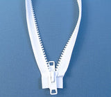 Zipper, White #10 YKK Brand Separates at the Bottom, Marine Grade Metal Tab Slider, Heavy Duty (48"