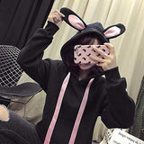 Samojoy Bunny Hoodie with Ears, Womens Teen Girls Anime Cosplay Cartoon Cute Sweathshirt Hooded Pullover Sweater Tops Black