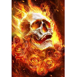 MXJSUA DIY 5D Diamond Painting Full Round Drill Kit Rhinestone Picture Art Craft for Home Wall Decor 12x16In Flame Skull