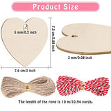 60Pcs 3" Wooden Hearts for Crafts TUCEYEA Wood Hearts Cutouts with Rope Polished Wooden DIY Hanging Ornaments Unfinished Gift Tags Guest Book for Wedding Valentine's Day Mother's Day