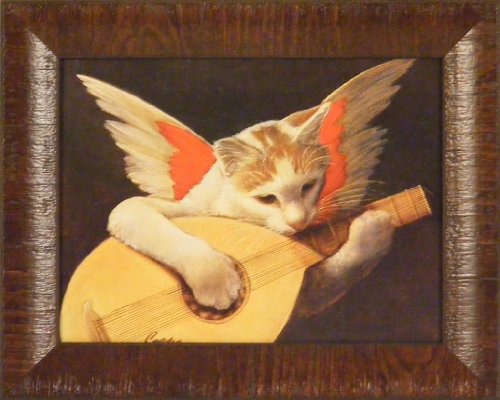 Gizmo Angel by Melinda Copper 12x15 Angel with A Lute Cat Kitten Whimsical Framed Art Print Wall Décor Picture