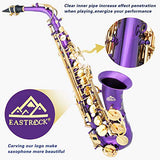 EASTROCK Purple/Golden Alto Saxophone E Flat Sax Full Kit for Students Beginner with Carrying Case,Mouthpiece,Mouthpiece Cushion Pads,Cleaning Cloth&Cleaning Rod,White Gloves,Neck Strap
