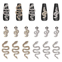 12 PCS 3D Alloy Snake Nail Art Charms EBANKU Glitter Halloween Nail Art Rhinestones Diamond Gems for Nails Snake Wave Crystal Rhinestones