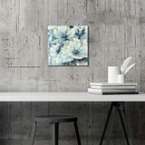 Flowers Artwork Oil Painting Pictures: White and Teal Lily Pad Prints Canvas Wall Art for Bathroom ( 12" x 12" )